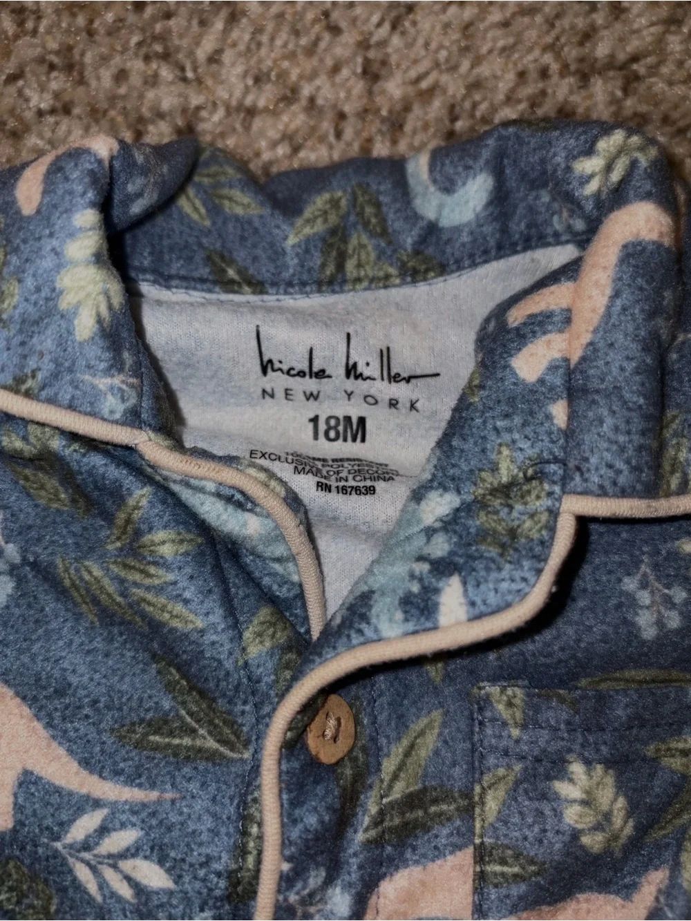 Nicole Miller Navy Dinosaur Pajama Set with Pink & Light Blue Accents